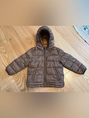 GAP Kids Brown Leopard Print Puffer Jacket size 2 Water Resistant